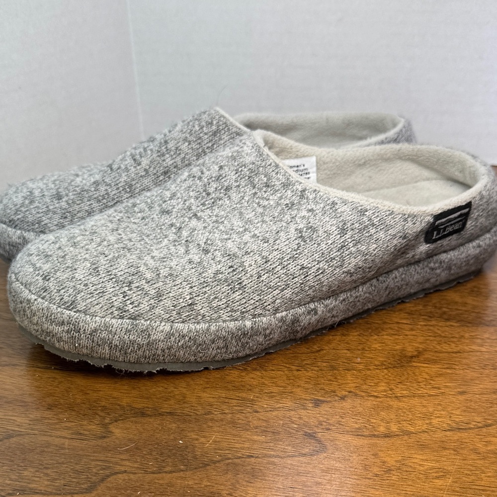 LL Bean Womens Gray Knit Sweater Clogs Mules Slippers Scuff, sz 8